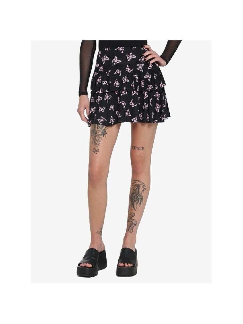 Black & Pink Butterfly Tiered Skirt (Med)